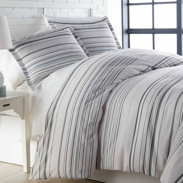 SOUTHSHORE FINE LINENS Coastal Stripe 2-Piece Grey Stripe Microfiber Twin/Twin XL Comforter Set