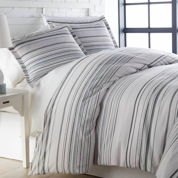Southshore Fine Linens Coastal Stripe 2-Piece Grey Stripe Microfiber Twin/Twin XL Comforter Set