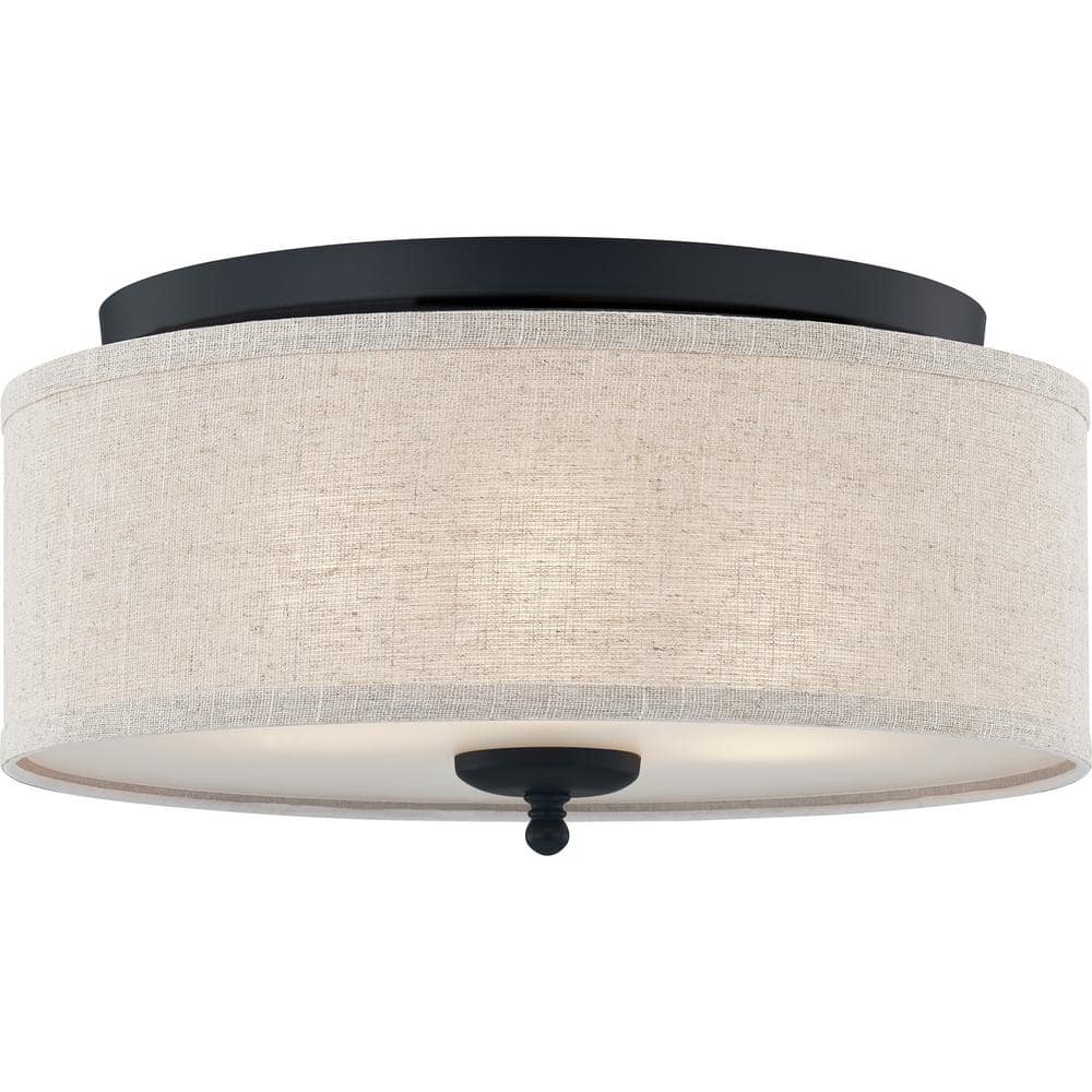 Blanche 16" Matte Black Flush Mount with Beige Linen Shade