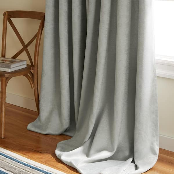 EXCLUSIVE HOME Lustre Silver Solid Woven Room Darkening Grommet Top Curtain, 52 in. W x 84 in. L (Set of 2)