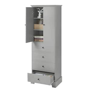 23.6 in. W x 15.7 in. D x 68.1 in. H Gray MDF Freestanding Linen Cabinet with 2-Doors, 4-Drawers and Adjustable Shelf