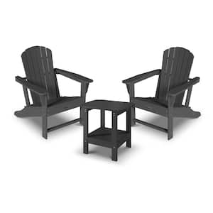 Dark Gray 3-Piece Plastic Outdoor Bistro Set with Classic Adirondack Chairs and Rectangular Side Table