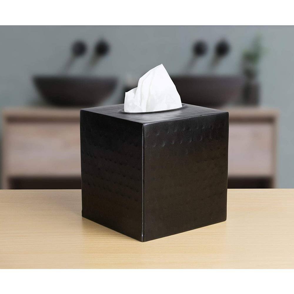 Matte Black Hand Hammered Aluminum Tissue Box Cover
