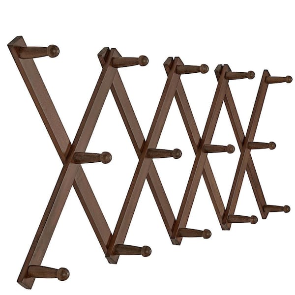 Angel Sar Walnut Accordion Wall Hanger Expandable Wall Mounted Coat Rack with 14 Pegs HT09FS34 The Home Depot