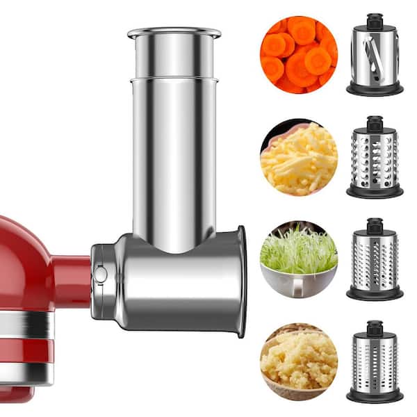 Stainless Steel Slicer Shredder Attachment with 4-Blades and KitchenAid Compatibility