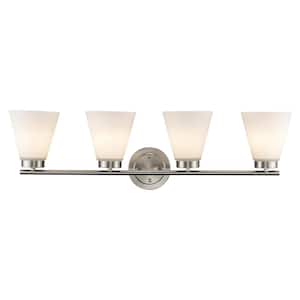 Fifer 31.75 in. 4-Light Brushed Nickel Bathroom Vanity Light Fixture with Frosted Glass Shades