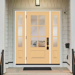 Legacy 60 in. x 80 in. 3/4-6Lite Clear Glass RHOS Primed Jackfruit Finish Fiberglass Prehung Front Door w/Dbl 10 in.SL