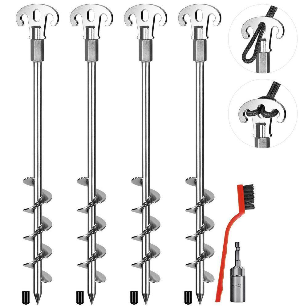 4 Pack 18.5 in. Screw in Ground Anchors Kit Heavy Duty Tent Stakes, Double-Sided Welded Spiral Windproof Earth Anchors