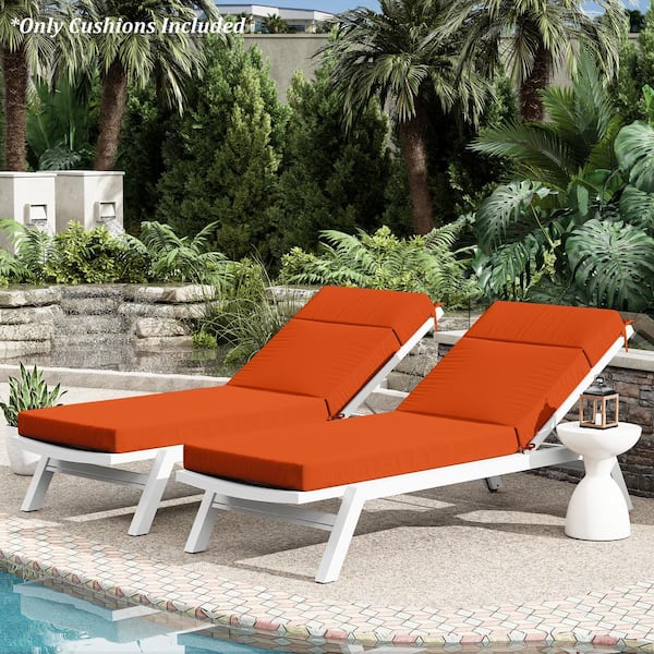 80 in. x 26 in. x 4 in. ( 2-Pack ) Outdoor Water-Resistant Replacement Chaise Lounge Seat Cushion Orange