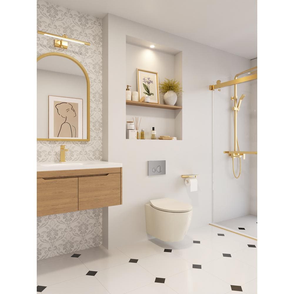 Beige Ceramic Wall-Hung Elongated Toilet with Slow-Close Seat