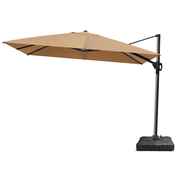Pellebant 9 ft. x 12.5 ft. Aluminum Outdoor Cantilever Offset 360° Rotation Patio Umbrella in Tan with 260 lbs. Umbrella Stand