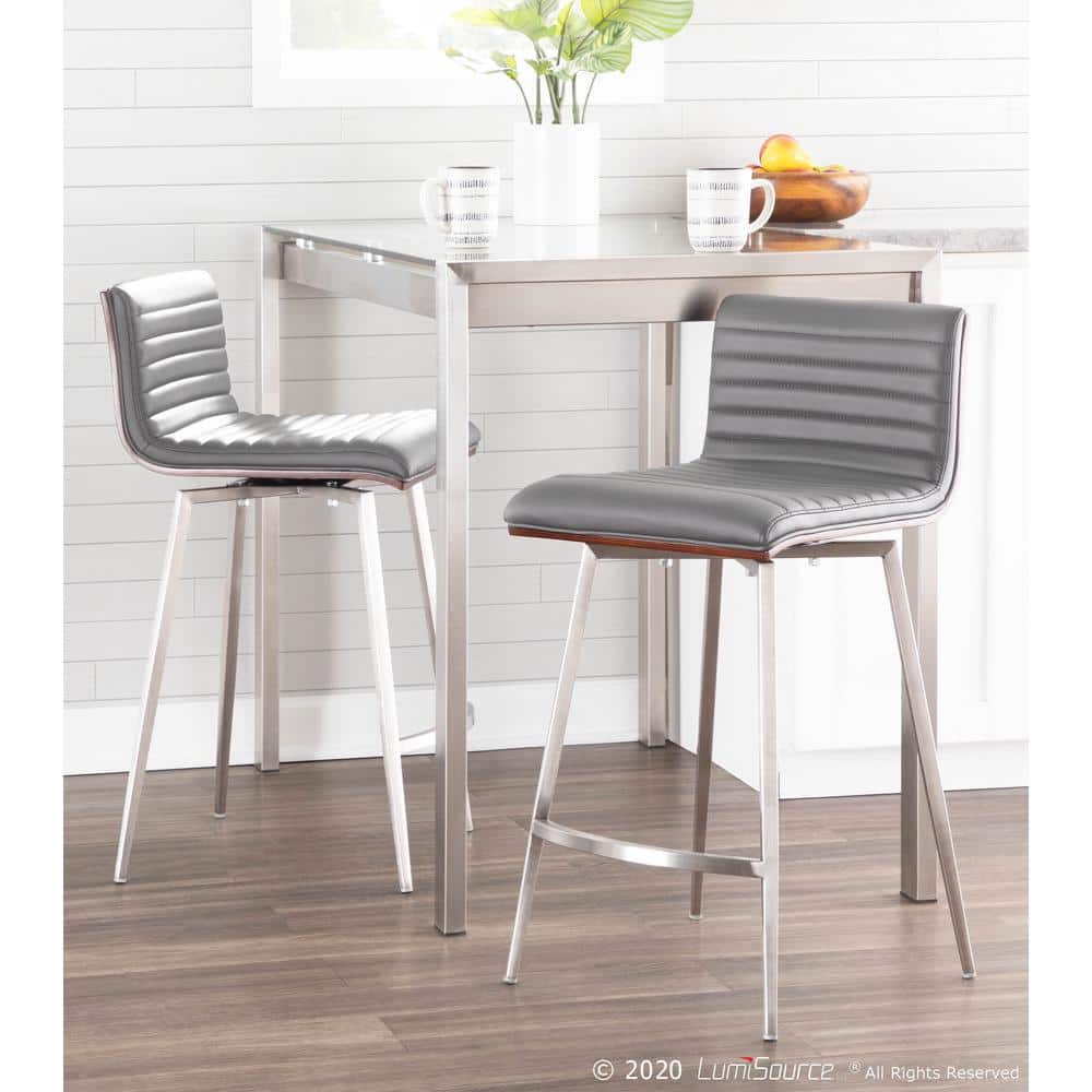 Mason 34" Gray Faux Leather Swivel Counter Stool Set