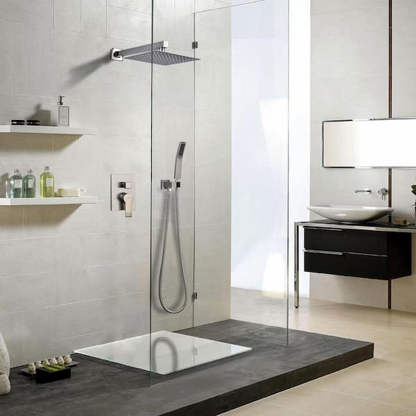 Aca 1-Spray Patterns 10 in. Wall Mount Rain Dual Shower Heads in Brushed Nickel
