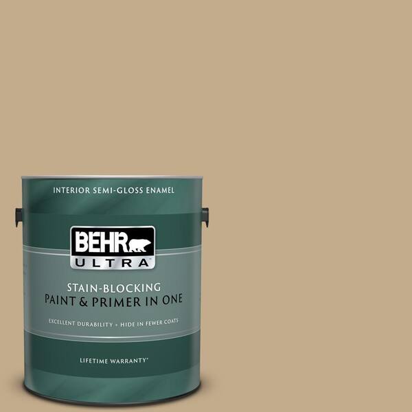 BEHR ULTRA 1 gal. #UL170-5 Woven Straw Semi-Gloss Enamel Interior Paint and Primer in One