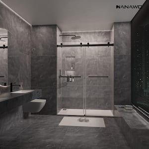 60 in. W x 80 in. H Sliding Frameless Shower Door in Matte Black with 3/8 in. Clear Glass