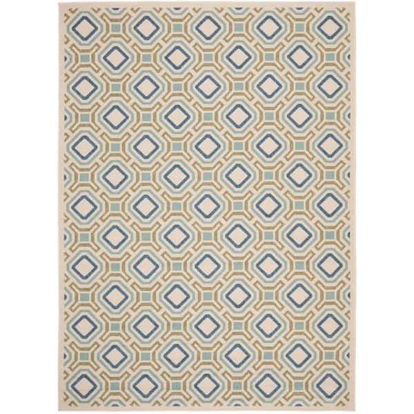Veranda Cream/Green 8 ft. x 11 ft. Geometric Indoor/Outdoor Patio  Area Rug