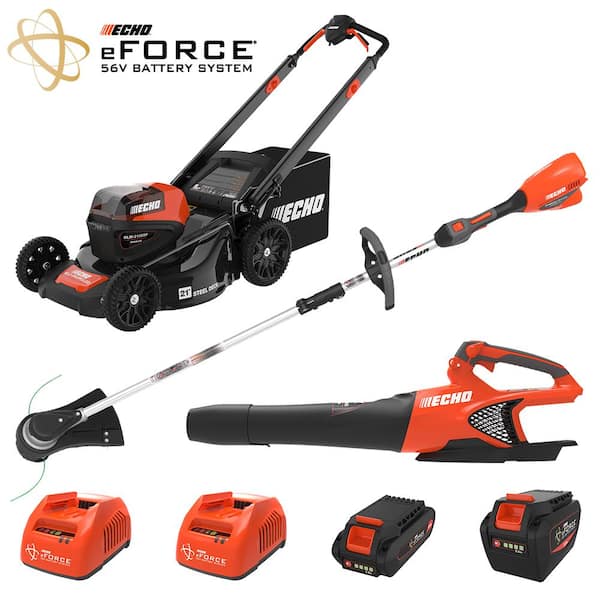 ECHO eFORCE 56V Cordless Battery Lawn Mower,String Trimmer & Blower Combo Kit w/ 2.5Ah and 5.0Ah Battery and Charger (3-Tool)