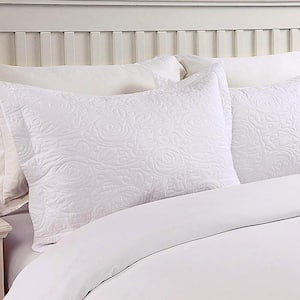 White Embroidery Pillow Shams Polyester Standard Pillow Protector