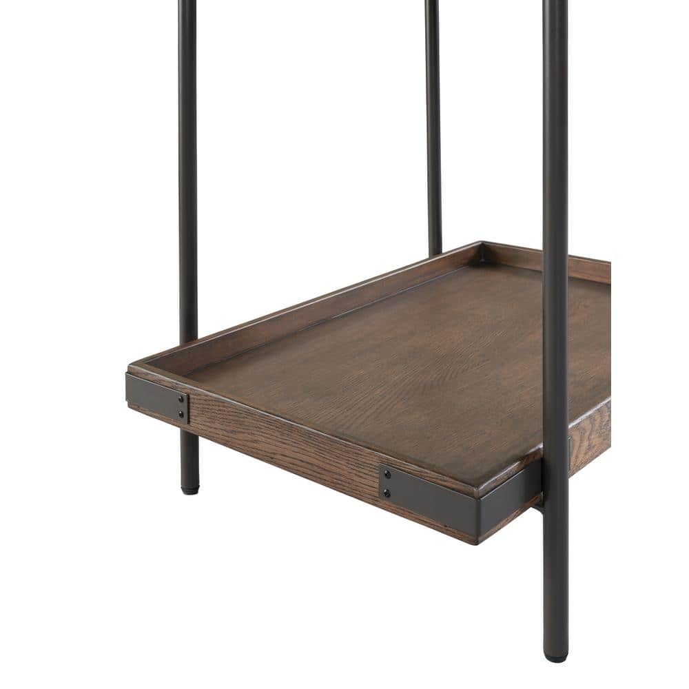 Kyra 27" Oak and Metal Industrial Side Table with Shelf