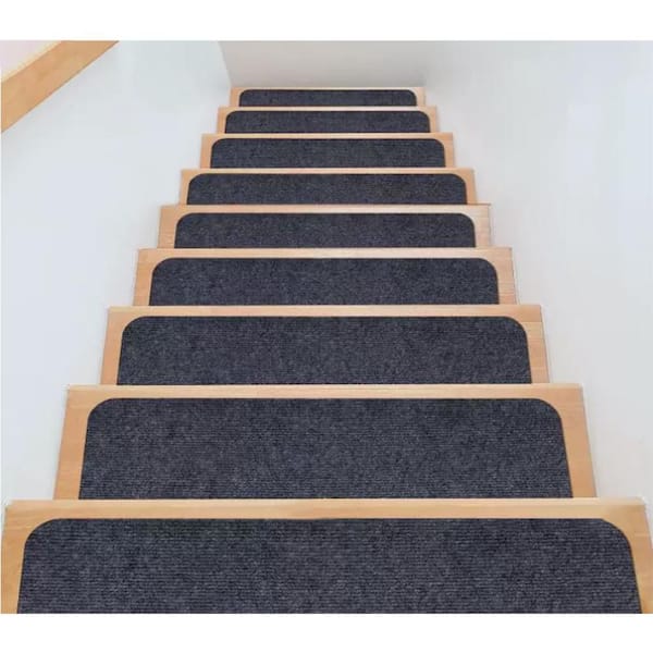 Self-Adhesive Non-Slip Dark Gray 8 in. x 30 in. Polyester TPR Backing Indoor Outdoor Stair Tread Cover (Set of 4)
