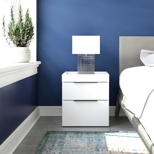 Boyd Sleep Capri Modern 2-Drawer Nightstand with Tray Top, White