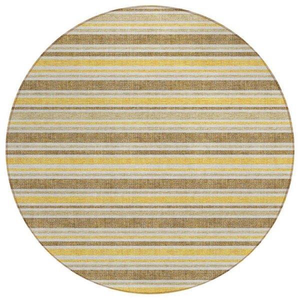 HomeRoots Brown and Orange 8 ft. Round Woven Striped Polyester Round Indoor/Outdoor Area Rug