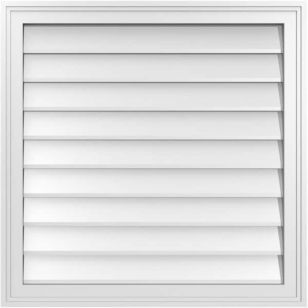 Ekena Millwork 28 in. x 28 in. Vertical Surface Mount PVC Gable Vent: Decorative with Brickmould Frame