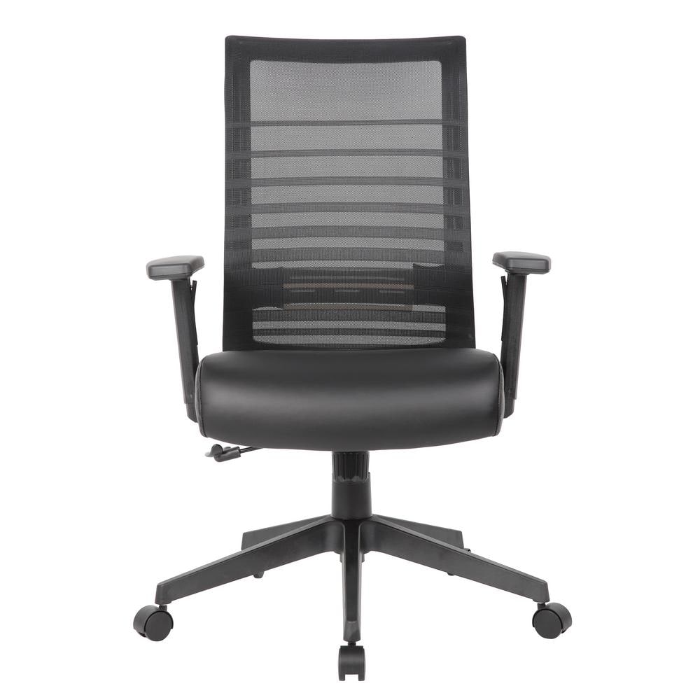 Black Ergonomic Mesh Back Vinyl Task Chair with Adjustable Arms