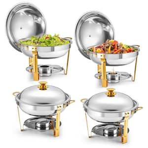 4 Pack 5 Qt. Round Chafing Dish Set with Foldable Frames & Lid Holders