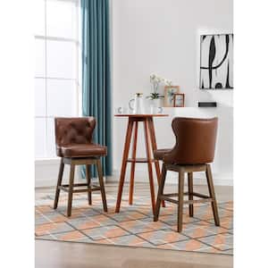 26.77 in. Brown Faux Leather High Back 360 Swivel Wood Frame Cushioned Bar Stool (Set of 2)