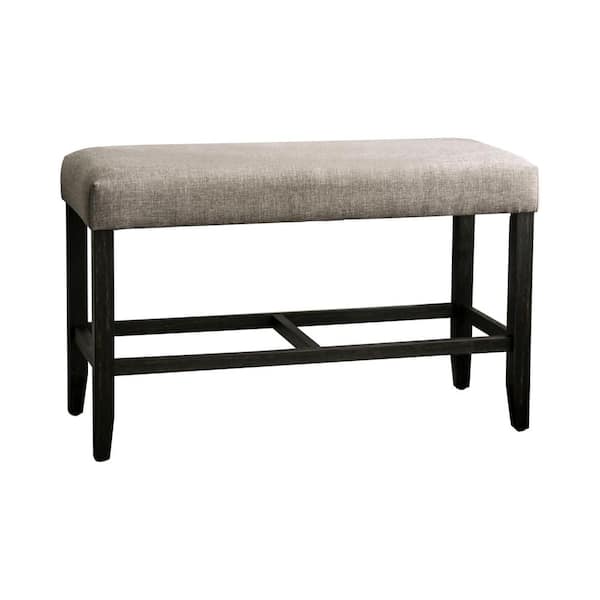 Furniture of America Jorgie 41 in. Rustic Antique Black and Light Gray Upholstered Counter Height Bench