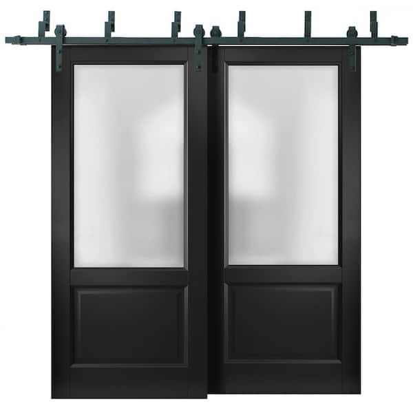 Sartodoors 28 in. x 96 in. 2 Panel Clear Glass White Solid Wood Sliding ...