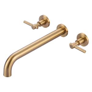 Double-Handle Wall-Mount Roman Tub Faucet in Brushed Gold