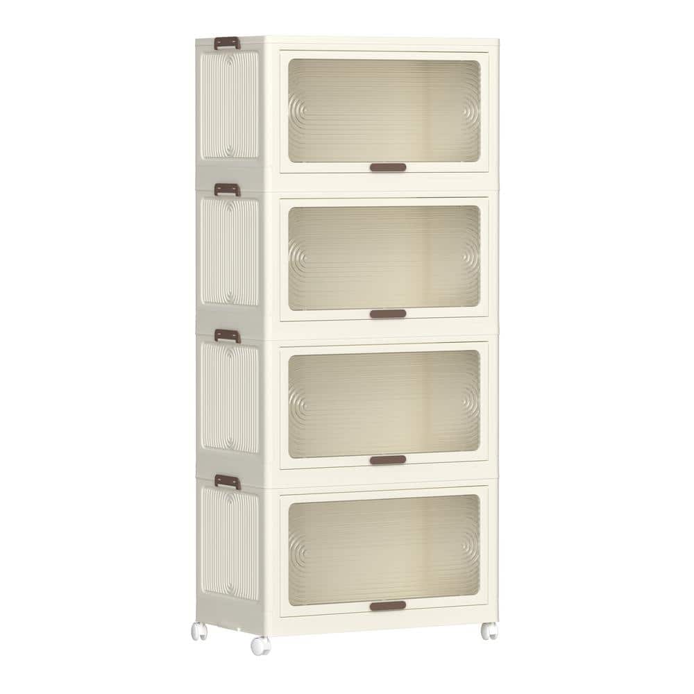 22.4 in. W x 12.9 in. D x 52.4 in. H Cream White Linen Cabinet with 4 Tier 
