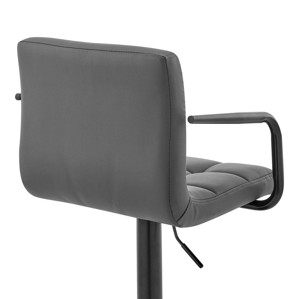 Adjustable Gray Faux Leather Swivel Bar Stool with Chrome Base