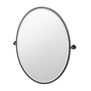 Glam 25 in. W x 33 in. H Framed Oval Beveled Edge Bathroom Vanity Mirror in Matte Black