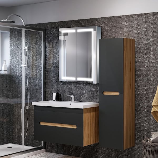 24 in. W x 32 in. H Rectangular Aluminum LED Medicine Cabinet with Mirrors and Magnifying Glass