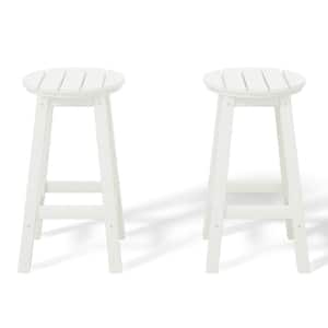 Laguna 24 in. Round HDPE Plastic Backless Counter Height Outdoor Dining Patio Bar Stools (2-Pack) in White