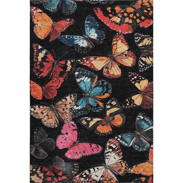 Mayfield Premium Machine Washable Abstract AMF2201 Black 3 ft. x 4 ft. Area Rug