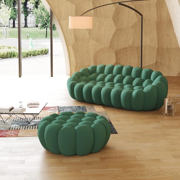 98 in. W Flared Arm 3D Knitted Polyester 2-Piece Curved Sectional Sofa in Green with Ottoman
