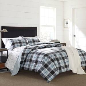 Lewis 3-Piece Blue Plaid Cotton King Comforter Set