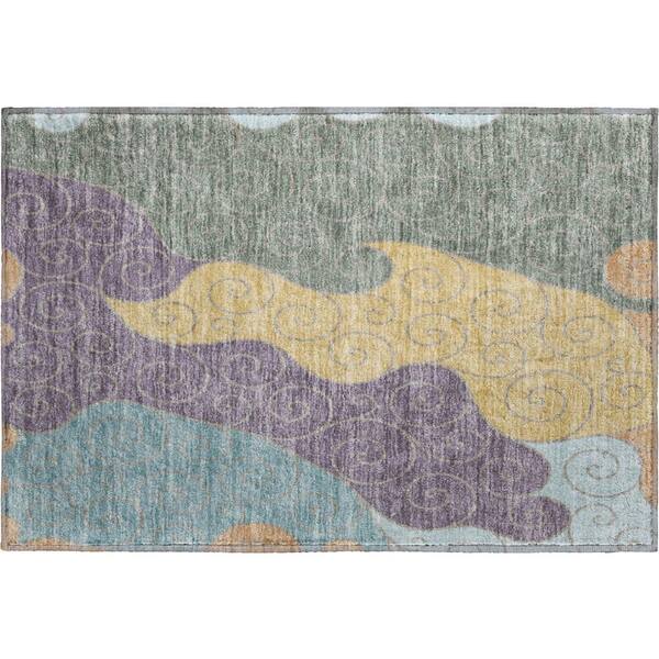 Mayfield Premium Machine Washable Abstract AMF2464 Basil 2 ft. x 3 ft. Accent Rug