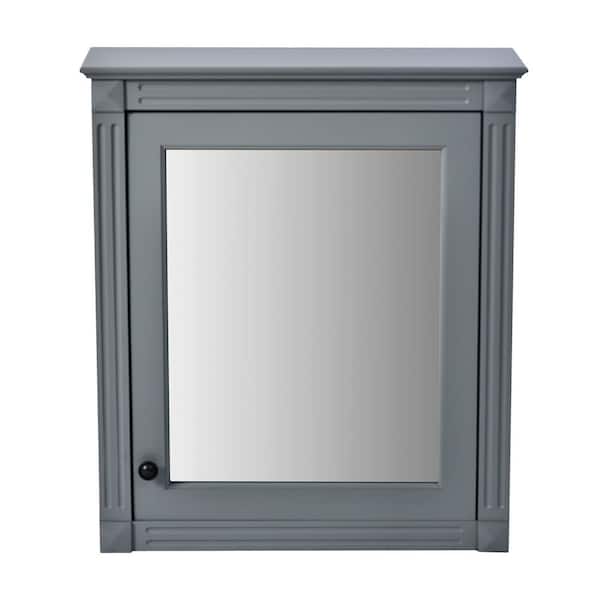 24.01 in. W x 7.13 in. D x 27.76 in. H Gray Bathroom Wall Cabinet with Mirror Doors and Height Adjustable Shelf