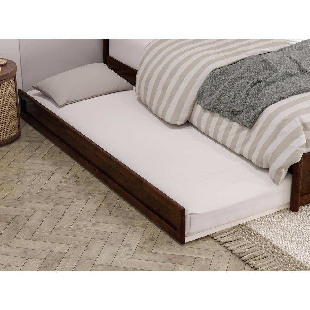 Walnut Queen Wood Platform Bed with Trundle and Headboard
