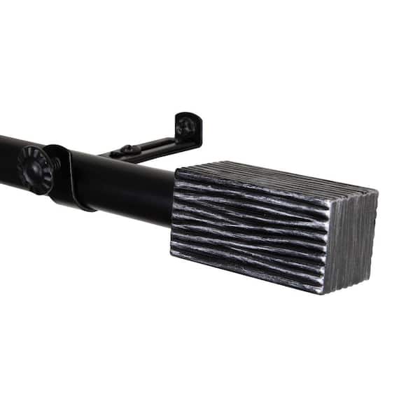 Rod Desyne 120 in. - 170 in. Black Telescoping Single Curtain Rod Kit with Alder Finial