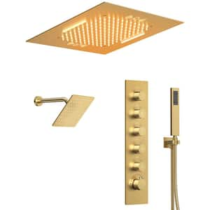 Square 15-Spray 20in. and 10in. Dual Shower Heads Ceiling Mount Fixed and Handheld Shower Head in Brushed Gold