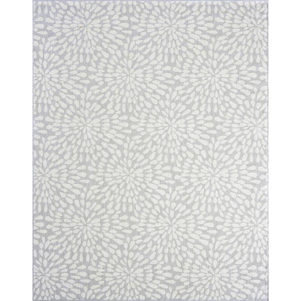 Tayse Rugs Eco Floral Gray 9 ft. x 12 ft. Indoor/Outdoor Area Rug
