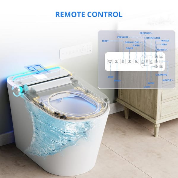 Relyblo Elongated Smart Bidet Toilet with Adjustable Sprayer, Built-In Aromatherapy, Foot Sensor