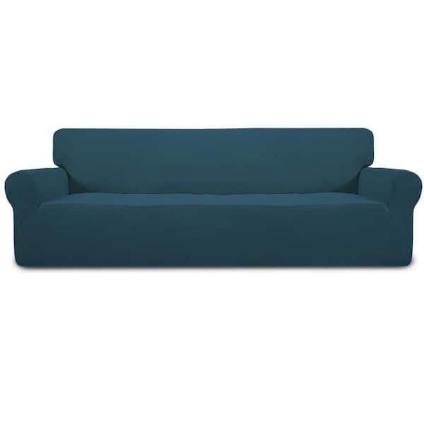 Dyiom Stretch 4-Seater Sofa Slipcover 1-Piece Sofa Cover Furniture Protector Couch Soft with Elastic Bottom, Deep Teal