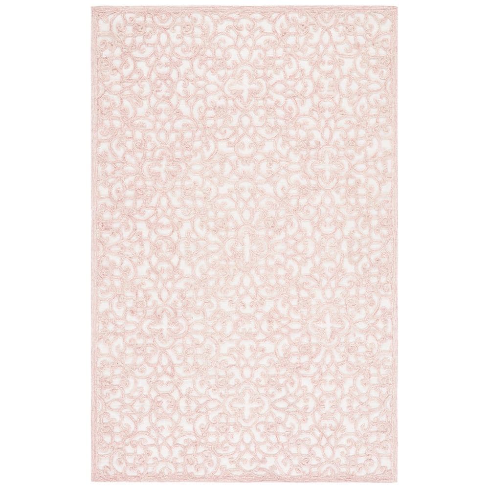 Handmade Pink Floral Round Wool Area Rug